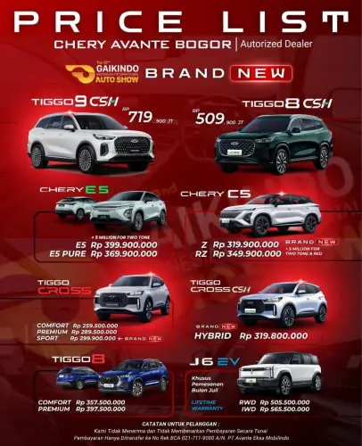 Pricelist Harga Chery kranji 2025